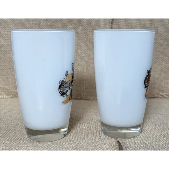 Vintage Old Car Milk Glass Tumbler Set Buick Cadillac MCM Nostalgia Core Retro - Picture 6 of 8